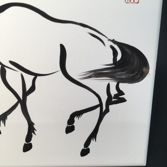 vtg Urushibara Mokuchu ATC Japan HORSE -HEAD DOWN- WALKING 6" x 6" print on tile - Picture 7 of 11